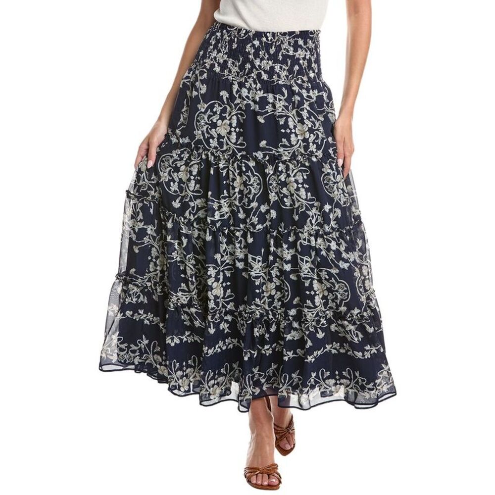 Cece Womens  Tiered Smock Waist Maxi Skirt, Navy